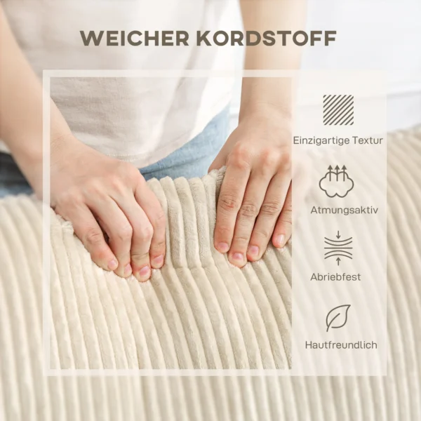 3 zits bank, bank met armleuningen, sierkussens, gestoffeerde bank met corduroy bekleding, dik gepolsterd loungebank tot 450 kg voor woonkamer, slaapkamer 212 x 80 x 88 cm, crème wit 7