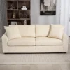 3 zits bank, bank met armleuningen, sierkussens, gestoffeerde bank met corduroy bekleding, dik gepolsterd loungebank tot 450 kg voor woonkamer, slaapkamer 212 x 80 x 88 cm, crème wit 9