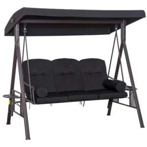 3 zits hollywood schommel tuinschommel met zonnedak en kussens, metaal & polyester, zwart, 116 x 206 x 183 cm 1