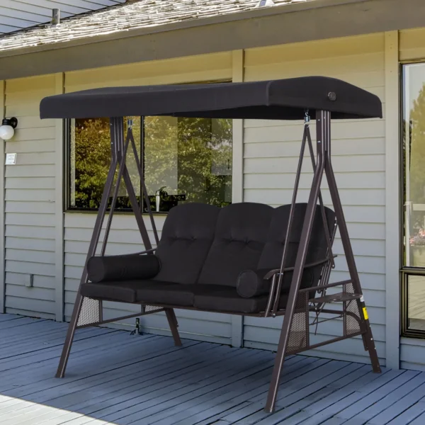 3 zits hollywood schommel tuinschommel met zonnedak en kussens, metaal & polyester, zwart, 116 x 206 x 183 cm 2