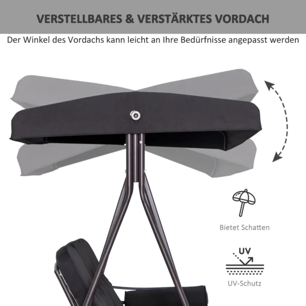 3 zits hollywood schommel tuinschommel met zonnedak en kussens, metaal & polyester, zwart, 116 x 206 x 183 cm 5