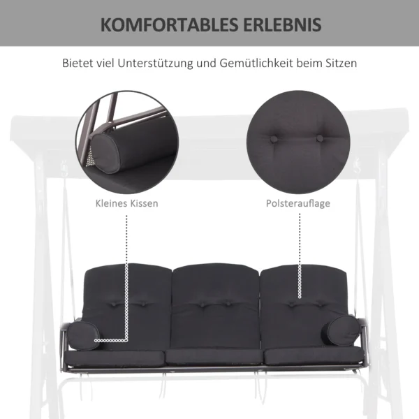 3 zits hollywood schommel tuinschommel met zonnedak en kussens, metaal & polyester, zwart, 116 x 206 x 183 cm 7
