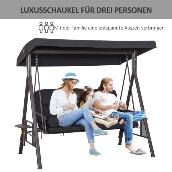 3 zits hollywood schommel tuinschommel met zonnedak en kussens, metaal & polyester, zwart, 116 x 206 x 183 cm 8