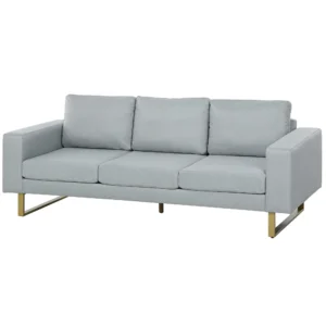3 zitsbank stoffen bank met kussens armleuning linnenlook voor slaapkamer 200 x 82 x 78 cm lichtgrijs 1