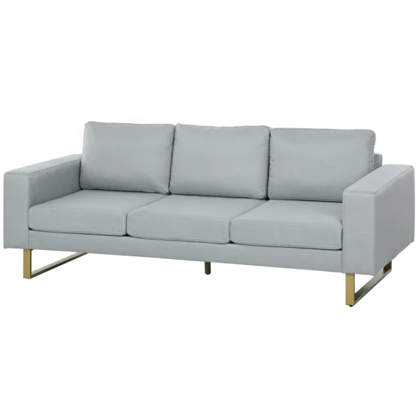 3 zitsbank stoffen bank met kussens armleuning linnenlook voor slaapkamer 200 x 82 x 78 cm lichtgrijs 1