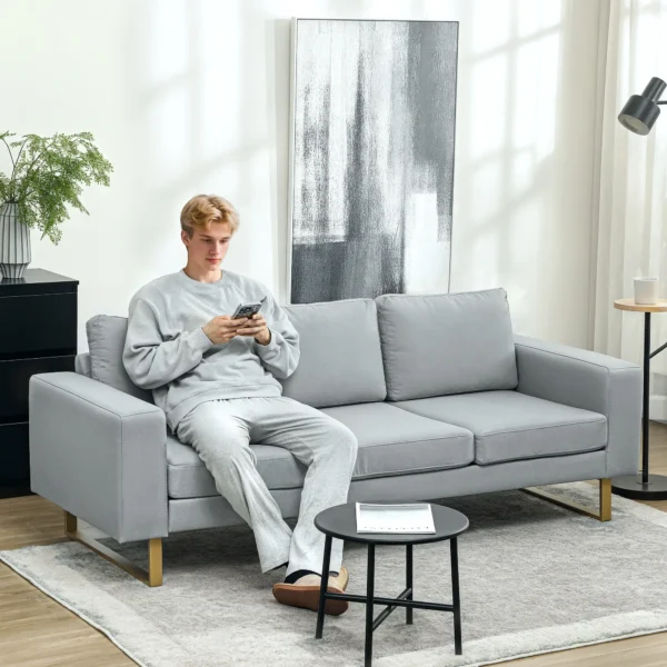 3 zitsbank stoffen bank met kussens armleuning linnenlook voor slaapkamer 200 x 82 x 78 cm lichtgrijs 2