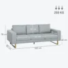 3 zitsbank stoffen bank met kussens armleuning linnenlook voor slaapkamer 200 x 82 x 78 cm lichtgrijs 4