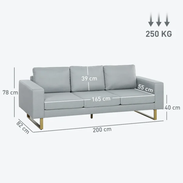 3 zitsbank stoffen bank met kussens armleuning linnenlook voor slaapkamer 200 x 82 x 78 cm lichtgrijs 4
