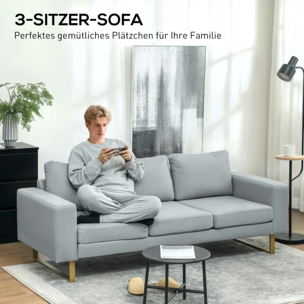 3 zitsbank stoffen bank met kussens armleuning linnenlook voor slaapkamer 200 x 82 x 78 cm lichtgrijs 5