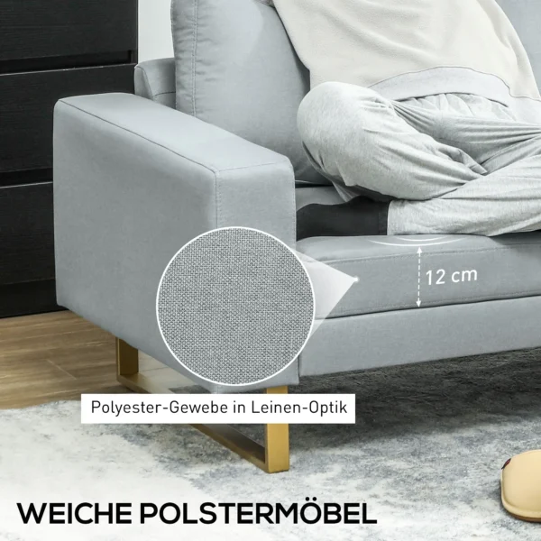 3 zitsbank stoffen bank met kussens armleuning linnenlook voor slaapkamer 200 x 82 x 78 cm lichtgrijs 6