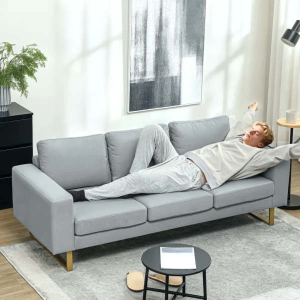 3 zitsbank stoffen bank met kussens armleuning linnenlook voor slaapkamer 200 x 82 x 78 cm lichtgrijs 8