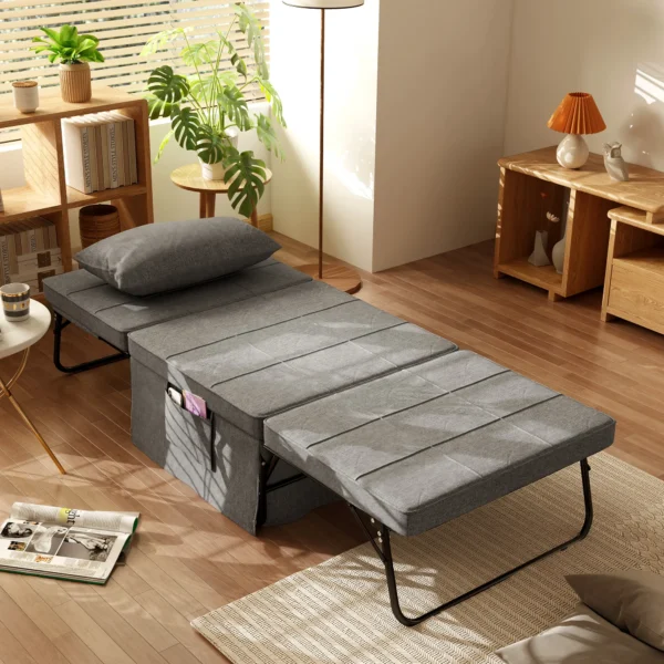 4 in 1 eenpersoonsbed gastenbed vouwbed stoel ottoman, 8 cm matras, 5 stappen hoogteverstelbaar, stalen frame, 188x75x38cm 2