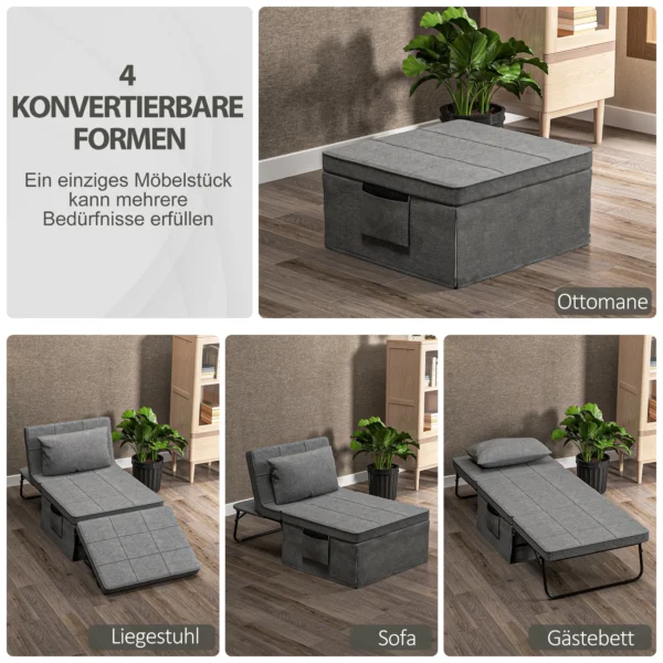 4 in 1 eenpersoonsbed gastenbed vouwbed stoel ottoman, 8 cm matras, 5 stappen hoogteverstelbaar, stalen frame, 188x75x38cm 5