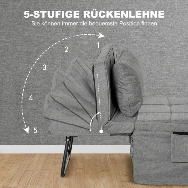4 in 1 eenpersoonsbed gastenbed vouwbed stoel ottoman, 8 cm matras, 5 stappen hoogteverstelbaar, stalen frame, 188x75x38cm 6