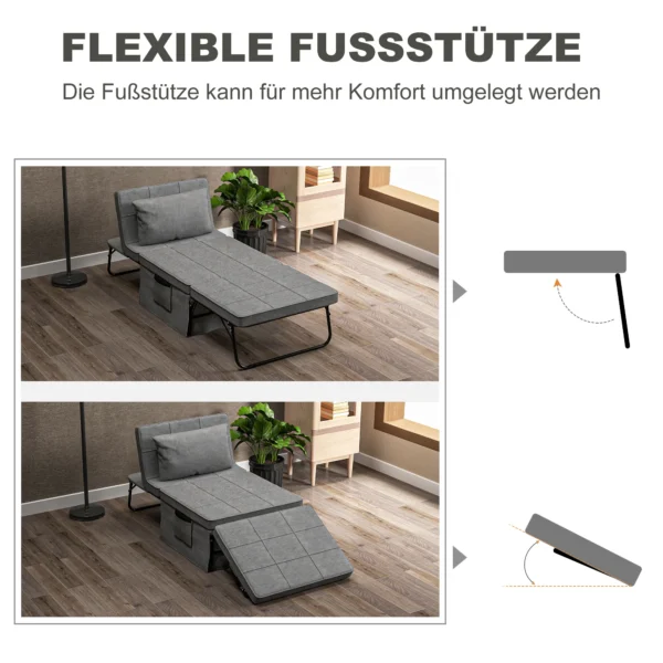 4 in 1 eenpersoonsbed gastenbed vouwbed stoel ottoman, 8 cm matras, 5 stappen hoogteverstelbaar, stalen frame, 188x75x38cm 7