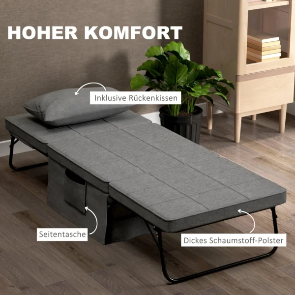 4 in 1 eenpersoonsbed gastenbed vouwbed stoel ottoman, 8 cm matras, 5 stappen hoogteverstelbaar, stalen frame, 188x75x38cm 8