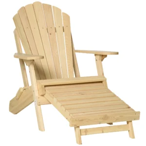 Adirondack tuinstoel inklapbaar met voetensteun 78 x 140 x 94 cm gemaakt van grenenhout, comfortabele tuinligstoel voor buitenmeubilair 1