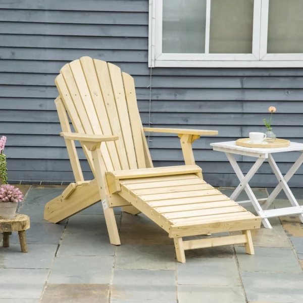 Adirondack tuinstoel inklapbaar met voetensteun 78 x 140 x 94 cm gemaakt van grenenhout, comfortabele tuinligstoel voor buitenmeubilair 2