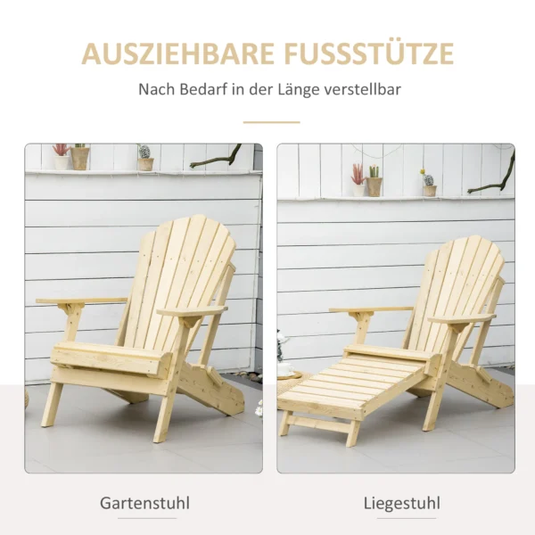 Adirondack tuinstoel inklapbaar met voetensteun 78 x 140 x 94 cm gemaakt van grenenhout, comfortabele tuinligstoel voor buitenmeubilair 5