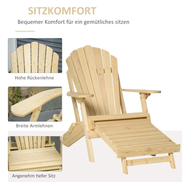 Adirondack tuinstoel inklapbaar met voetensteun 78 x 140 x 94 cm gemaakt van grenenhout, comfortabele tuinligstoel voor buitenmeubilair 6