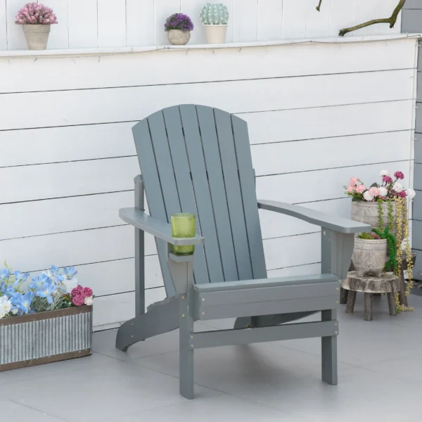 Adirondack tuinstoel met bekerhouder, tuinligstoel van massief hout, donkergrijs, 97x72,5x93 cm, ideaal voor balkon & terras 2