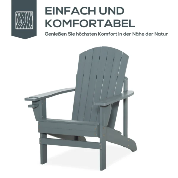 Adirondack tuinstoel met bekerhouder, tuinligstoel van massief hout, donkergrijs, 97x72,5x93 cm, ideaal voor balkon & terras 5