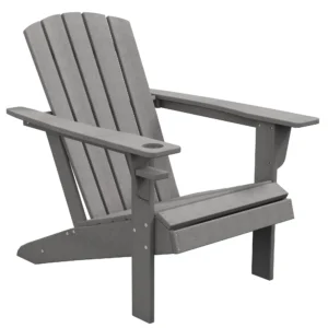 Adirondack tuinstoel met drankhouder, tuinstoel van kunststof, grijs, 75 x 87 x 90 cm, ideaal voor tuin & balkonmeubilair 1