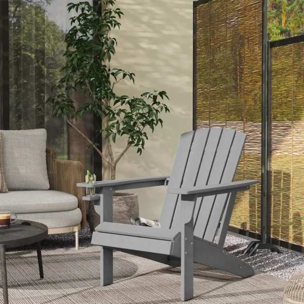 Adirondack tuinstoel met drankhouder, tuinstoel van kunststof, grijs, 75 x 87 x 90 cm, ideaal voor tuin & balkonmeubilair 2