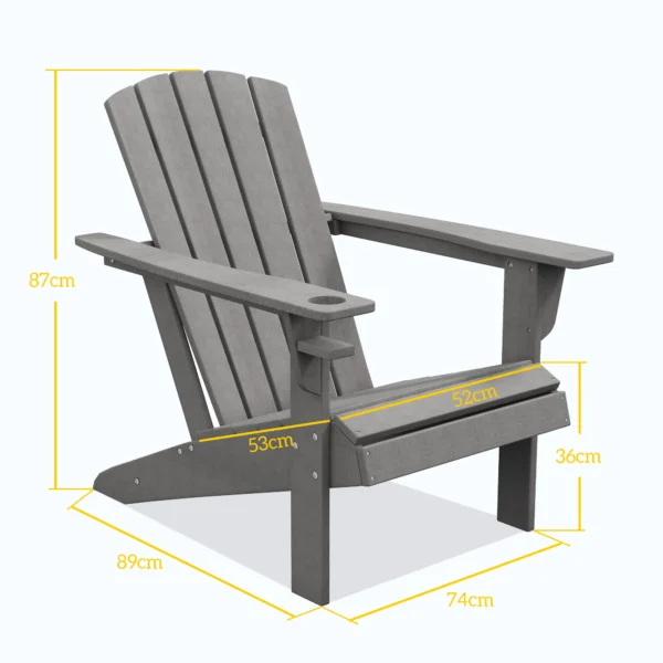 Adirondack tuinstoel met drankhouder, tuinstoel van kunststof, grijs, 75 x 87 x 90 cm, ideaal voor tuin & balkonmeubilair 4