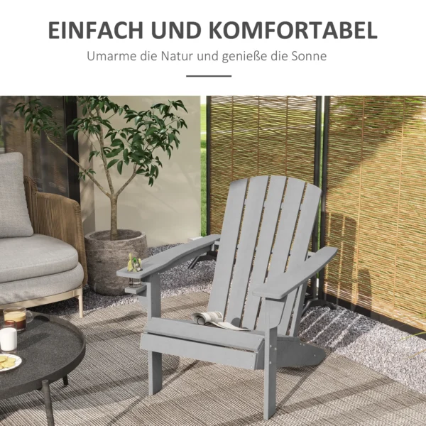 Adirondack tuinstoel met drankhouder, tuinstoel van kunststof, grijs, 75 x 87 x 90 cm, ideaal voor tuin & balkonmeubilair 5