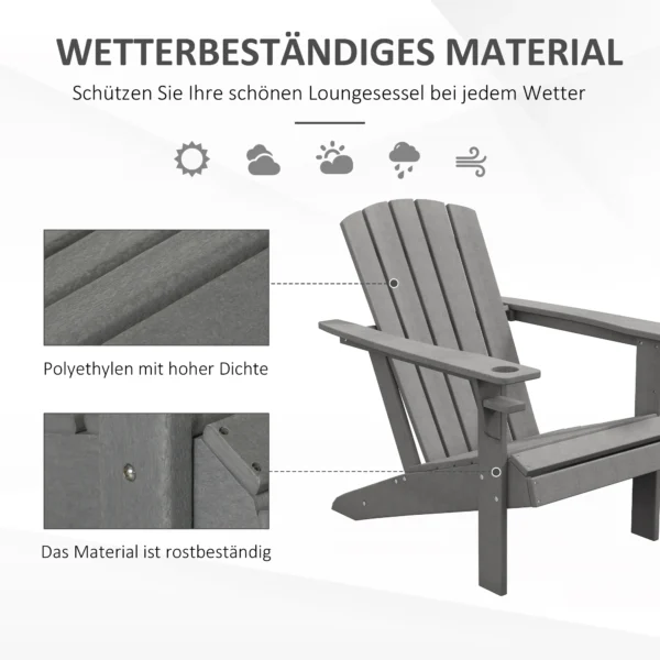 Adirondack tuinstoel met drankhouder, tuinstoel van kunststof, grijs, 75 x 87 x 90 cm, ideaal voor tuin & balkonmeubilair 7