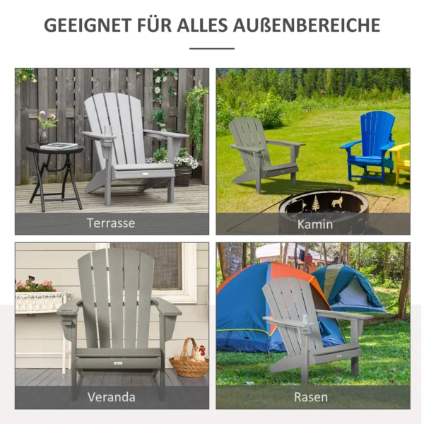 Adirondack tuinstoel met drankhouder, tuinstoel van kunststof, grijs, 75 x 87 x 90 cm, ideaal voor tuin & balkonmeubilair 8