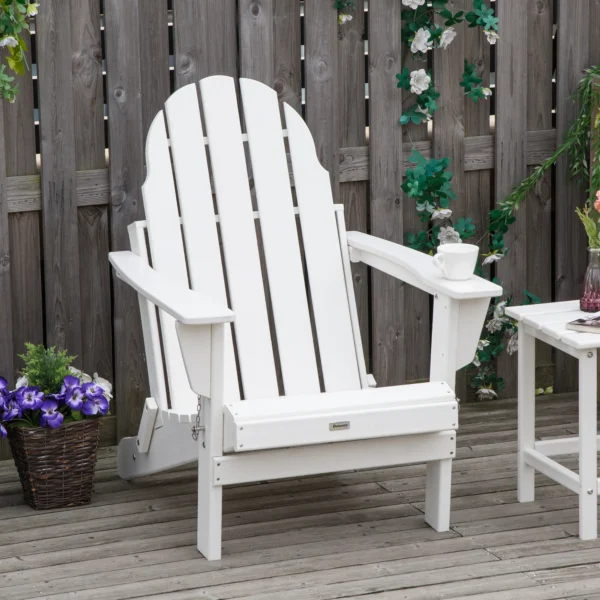 Adirondack vouwbare tuinstoel 75x87x93cm, witte tuinstoel voor balkon & tuinmeubilair 2