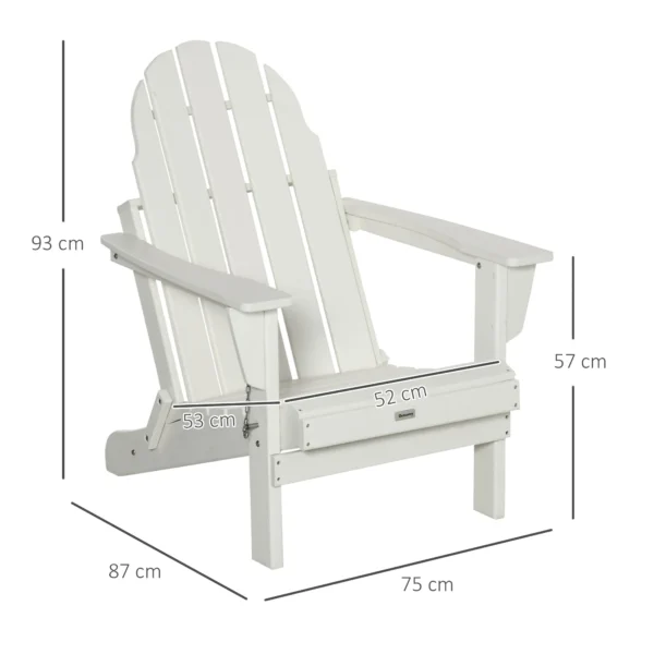 Adirondack vouwbare tuinstoel 75x87x93cm, witte tuinstoel voor balkon & tuinmeubilair 4