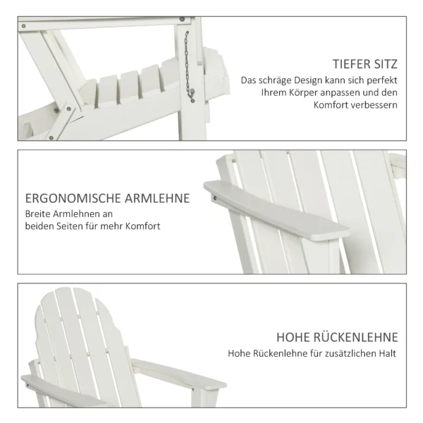 Adirondack vouwbare tuinstoel 75x87x93cm, witte tuinstoel voor balkon & tuinmeubilair 6