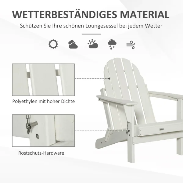 Adirondack vouwbare tuinstoel 75x87x93cm, witte tuinstoel voor balkon & tuinmeubilair 7