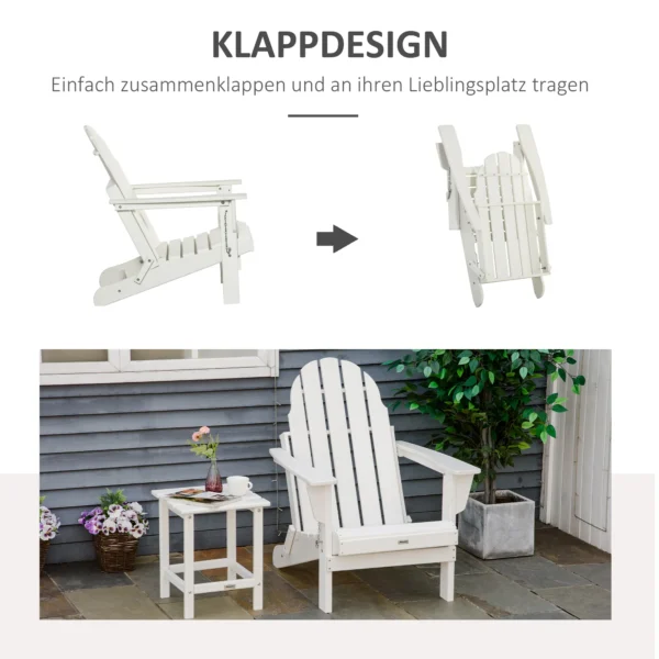 Adirondack vouwbare tuinstoel 75x87x93cm, witte tuinstoel voor balkon & tuinmeubilair 8