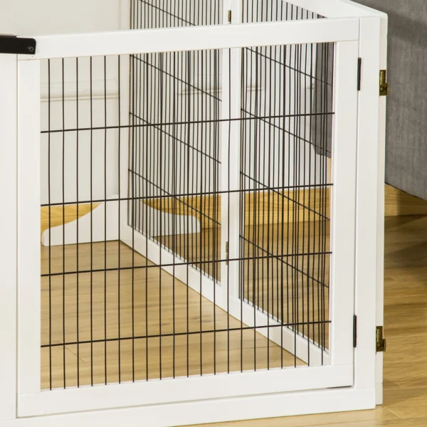 Afscheidingshek hond verstelbaar beschermingshek met voeten 432 x 70 cm hout hondenhek opvouwbaar trapbeschermingshek hondenafscheidingshek voor trappen, deuren, gang, 6 panelen, wit 10