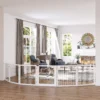Afscheidingshek hond verstelbaar beschermingshek met voeten 432 x 70 cm hout hondenhek opvouwbaar trapbeschermingshek hondenafscheidingshek voor trappen, deuren, gang, 6 panelen, wit 2