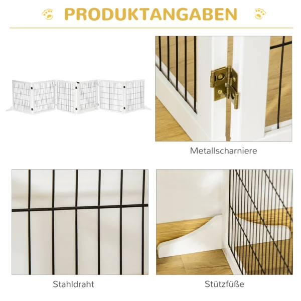 Afscheidingshek hond verstelbaar beschermingshek met voeten 432 x 70 cm hout hondenhek opvouwbaar trapbeschermingshek hondenafscheidingshek voor trappen, deuren, gang, 6 panelen, wit 8