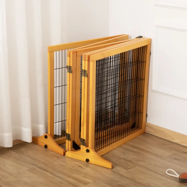 Afscheidingshek hond verstelbaar beschermingshek met voeten 432 x 70 cm houten hondenhek vouwbaar trapbeschermingshek hondenafscheidingshek voor trappen, deuren, gang, 6 panelen, geel 10