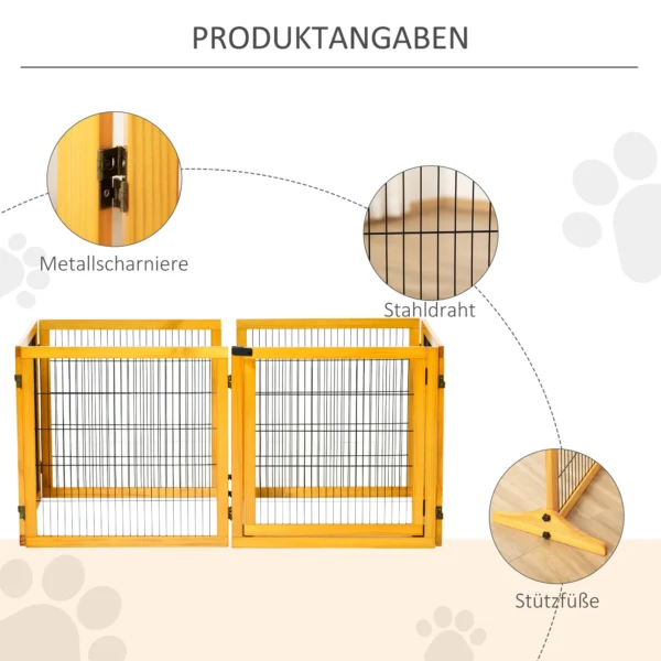 Afscheidingshek hond verstelbaar beschermingshek met voeten 432 x 70 cm houten hondenhek vouwbaar trapbeschermingshek hondenafscheidingshek voor trappen, deuren, gang, 6 panelen, geel 8