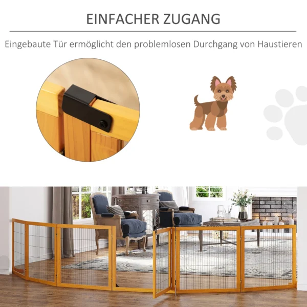 Afscheidingshek hond verstelbaar beschermingshek met voeten 432 x 70 cm houten hondenhek vouwbaar trapbeschermingshek hondenafscheidingshek voor trappen, deuren, gang, 6 panelen, geel 9