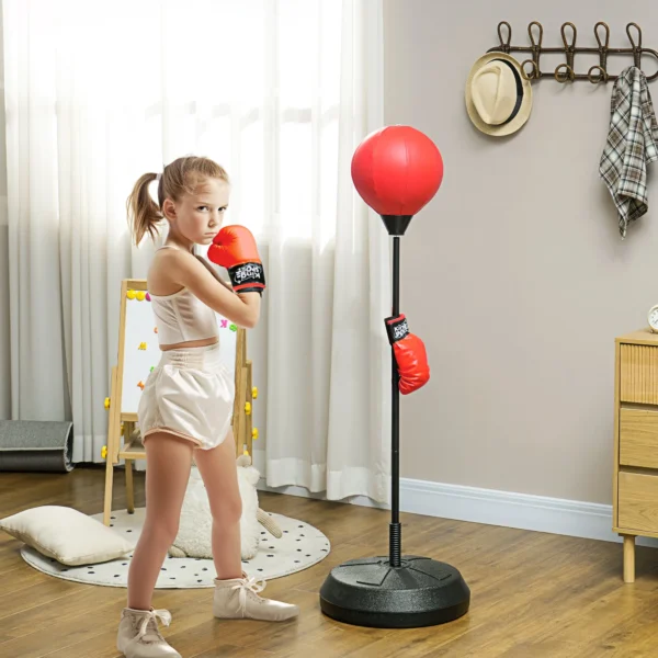 Aiyaplay boksbal voor kinderen boxstandaard met bokshandschoenen, 122,5 147 cm in hoogte verstelbaar boksset met standaard voor jongens & meisjes, staal, rood 2