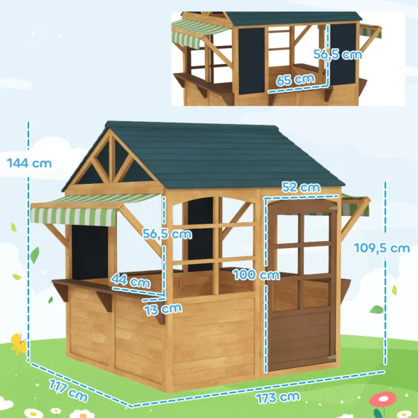 Aiyaplay houten speelhuis opvouwbaar kinderspeelhuis buiten met ramen, deur, vensterbank, regenkappen, kinderhuis, tuinhuis voor kinderen 3 8 jaar 4