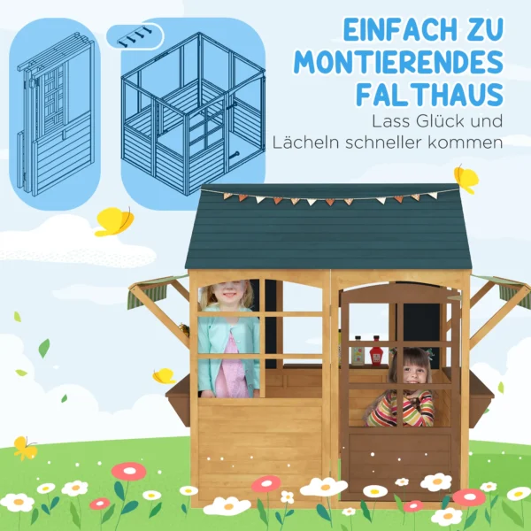 Aiyaplay houten speelhuis opvouwbaar kinderspeelhuis buiten met ramen, deur, vensterbank, regenkappen, kinderhuis, tuinhuis voor kinderen 3 8 jaar 6