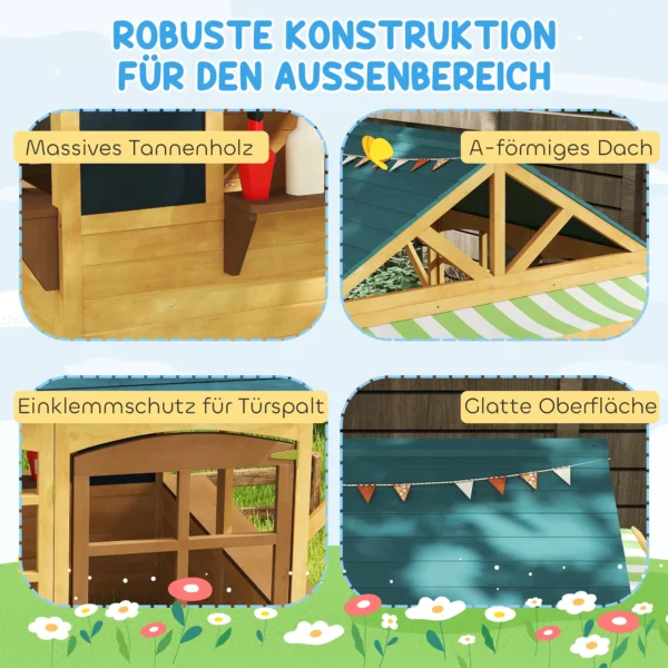Aiyaplay houten speelhuis opvouwbaar kinderspeelhuis buiten met ramen, deur, vensterbank, regenkappen, kinderhuis, tuinhuis voor kinderen 3 8 jaar 8