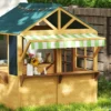 Aiyaplay houten speelhuis opvouwbaar kinderspeelhuis buiten met ramen, deur, vensterbank, regenkappen, kinderhuis, tuinhuis voor kinderen 3 8 jaar 9