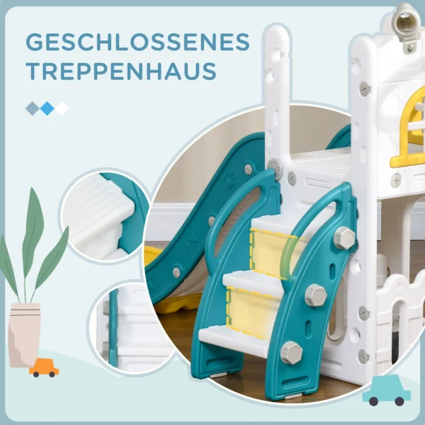Aiyaplay kinder glijbaan, 4 in 1, peuterglijbaan met basketbalring, telescopisch klimrek glijbaan met basketbal voor kinderen 1 3 jaar, binnen, geel 70 x 177 x 92 cm 7