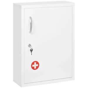 Apothekerskast wandmontage afsluitbaar met 2 sleutels van staal in wit 40x15x53,5cm voor badkamer & keuken 1